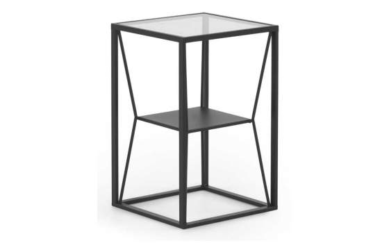 Mesa Auxiliar Acero Tapa Cristal Trasparente Serie Aniva