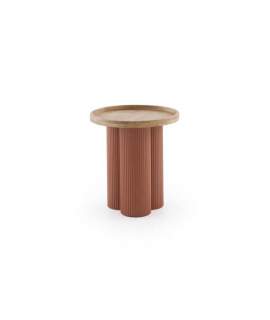 Mesa Auxiliar Baja Madera Hevea y Metal Terracota - Serie Alcal