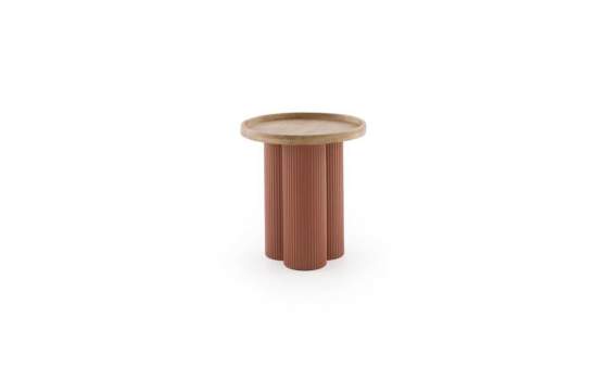 Mesa Auxiliar Baja Madera Hevea y Metal Terracota - Serie Alcal