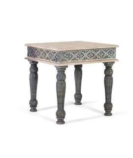 Mesa Auxiliar Cuadrada Estilo Etnico Tallada y Pintada Altorf