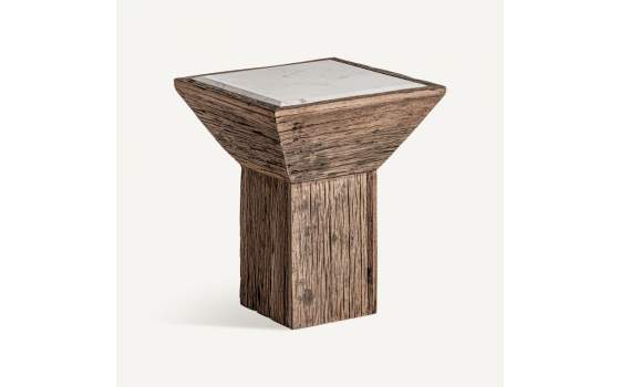 Mesa Auxiliar Cuadrada Rustica Madera Reciclada Marmol Samsunt