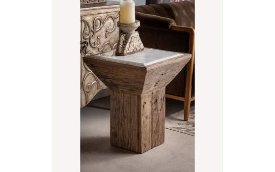 Mesa Auxiliar Cuadrada Rustica Madera Reciclada Marmol Samsunt