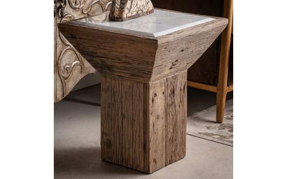 Mesa Auxiliar Cuadrada Rustica Madera Reciclada Marmol Samsunt
