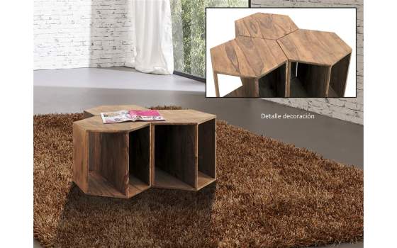 Mesa Auxiliar Hexagonal Madera Maciza Serie Avirin