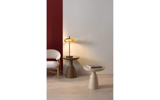 Mesa Auxiliar Metalica Beig con Cristal - Serie Anento