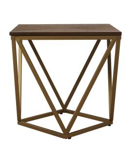 Mesa Auxiliar Moderna Acero Oro y Tablero Madera Serie Almenjun