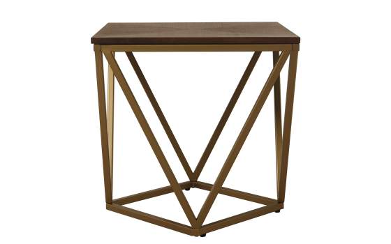 Mesa Auxiliar Moderna Acero Oro y Tablero Madera Serie Almenjun