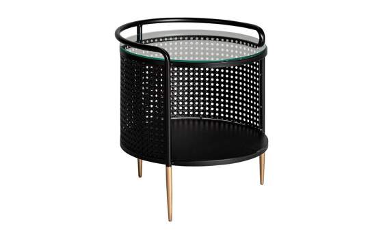 Mesa Auxiliar Moderna Metal Cristal Redonda Serie Fussen