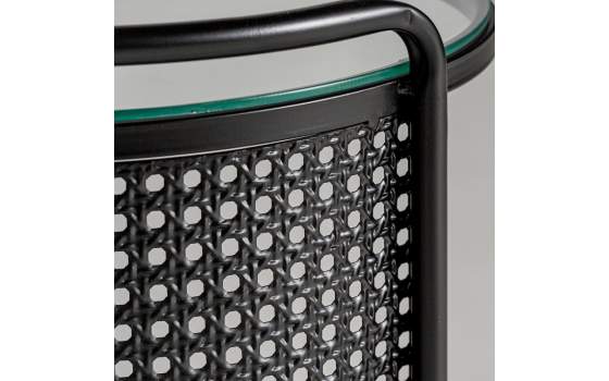 Mesa Auxiliar Moderna Metal Cristal Redonda Serie Fussen