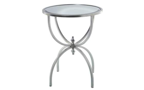 Mesa Auxiliar Redonda Baja en Forja Plata Tapa Cristal  Niost
