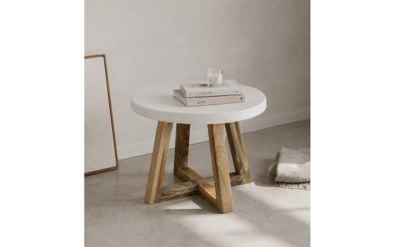 Mesa Auxiliar Redonda Bicolor Blanco Madera