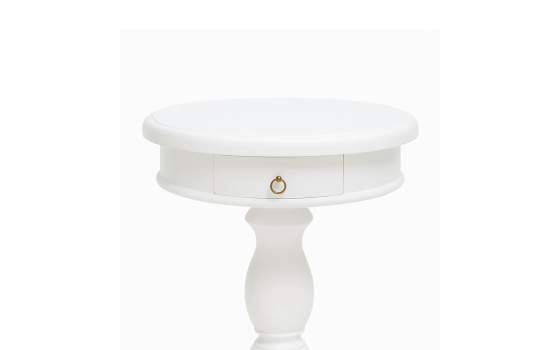 Mesa Auxiliar Redonda Clasica 1 Cajon Color Blanco Serie Alner