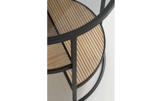 Mesa Auxiliar Redonda Forja Cristal y Madera Serie Anleby