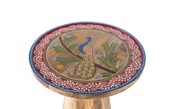 Mesa Auxiliar Redonda India Decorada en Colores Atucha
