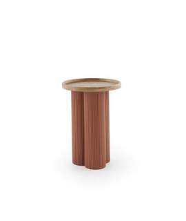 Mesa Auxiliar Redonda Madera Hevea y Metal Terracota - Alcal