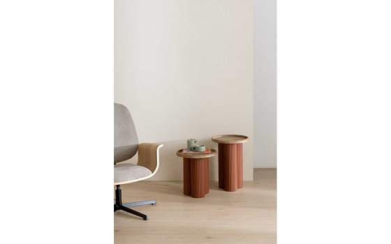 Mesa Auxiliar Redonda Madera Hevea y Metal Terracota - Alcal