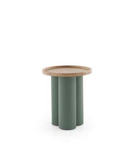 Mesa Auxiliar Redonda Madera Hevea y Metal Verde - Serie Alcal