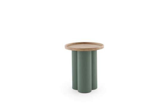 Mesa Auxiliar Redonda Madera Hevea y Metal Verde - Serie Alcal