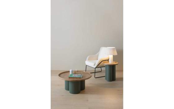 Mesa Auxiliar Redonda Madera Hevea y Metal Verde - Serie Alcal