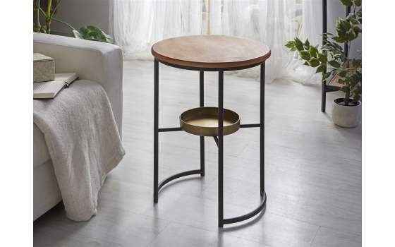 Mesa Auxiliar Redonda Metal Madera Serie Adizan