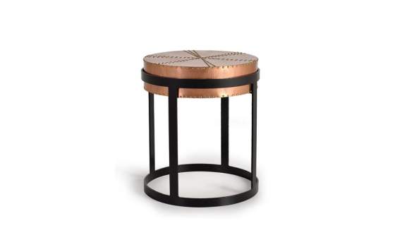 Mesa Auxiliar Redonda Metal y Cobre Serie Baccalar