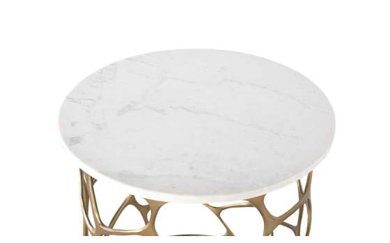 Mesa Auxiliar Redonda Moderna Aluminio Dorado Marmol Aroyal
