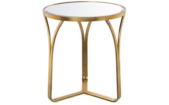 Mesa Auxiliar Redonda Moderna en Forja Oro Tapa Cristal Niost
