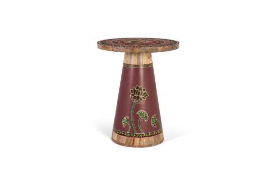 Mesa Auxiliar Redonda Oriental Decorada Colores Atucha