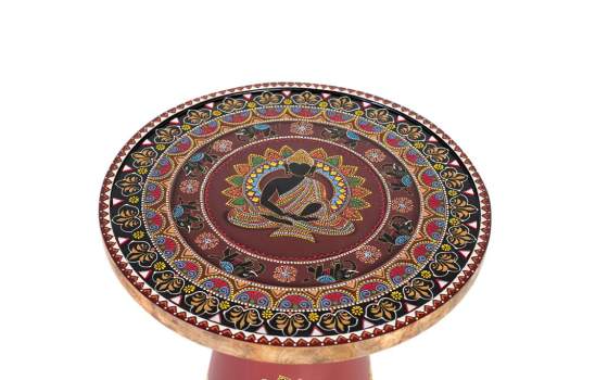 Mesa Auxiliar Redonda Oriental Decorada Colores Atucha