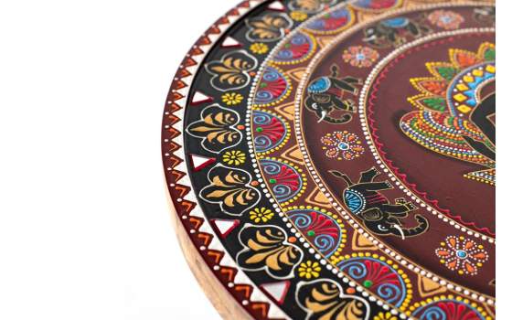 Mesa Auxiliar Redonda Oriental Decorada Colores Atucha