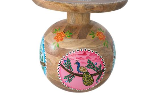 Mesa Auxiliar Redonda Oriental Decorada Serie Aheran