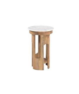 Mesa Auxiliar Redonda Rustica Tapa Marmol - Serie Albon