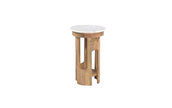Mesa Auxiliar Redonda Rustica Tapa Marmol - Serie Albon