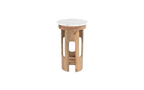 Mesa Auxiliar Redonda Rustica Tapa Marmol - Serie Albon