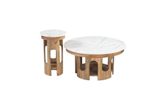 Mesa Auxiliar Redonda Rustica Tapa Marmol - Serie Albon