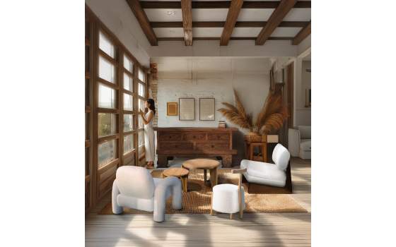 Mesa Auxiliar Redonda Teca Natural Serie  Malmo