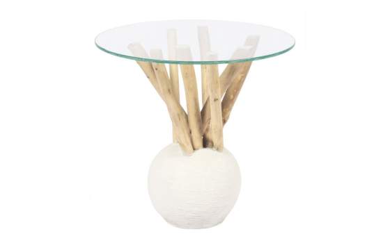 Mesa Auxiliar Rustica Moderno Cemento Madera Cristal Dolken