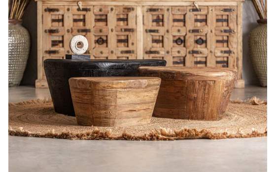 Mesa Auxiliar Rustica Oval Madera Teca Serie Lestans