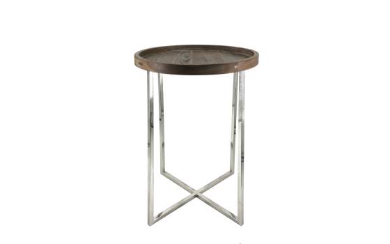 Mesa Baja Redonda Auxiliar Madera Acero Serie Anadia