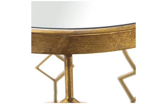 Mesa Baja Redonda en Forja Oro Tapa Cristal Serie Bastrase