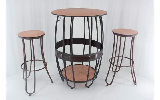 Mesa Barril de forja y Sobre de Madera  Artanst Serie Alfamar