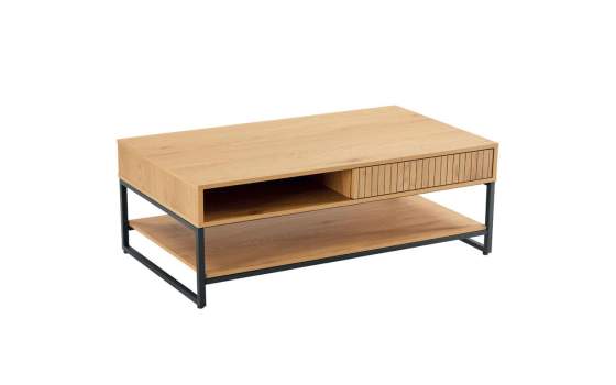 Mesa Centro 2 Cajones 1 Estante Madera Natural Serie Anube