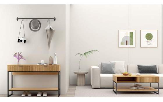 Mesa Centro 2 Cajones 1 Estante Madera Natural Serie Anube