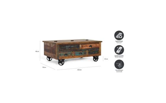 Mesa Centro 5 Cajones Arcon y Ruedas Vintage Colores Artsas