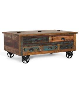 Mesa Centro 5 Cajones Arcon y Ruedas Vintage Colores Artsas