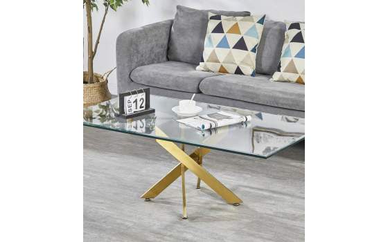 Mesa Centro Acero Inoxidable Oro y Cristal Serie Aberlin