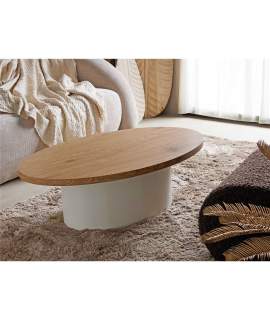 Mesa Centro Baja Bicolor Ovalada Blanco Madera Makalani