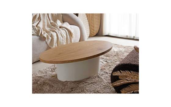 Mesa Centro Baja Bicolor Ovalada Blanco Madera Makalani