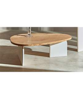 Mesa Centro Baja Moderna Bicolor Blanca y Fresno Makalani