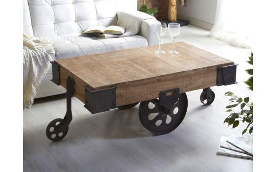 Mesa Centro Carro Rustica Industrial  Madera y Forja Arlankan